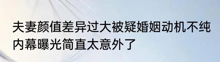 夫妻颜值差异过大被疑婚姻动机不纯 内幕曝光简直太意外了