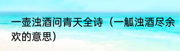 一壶浊酒问青天全诗（一觚浊酒尽余欢的意思）