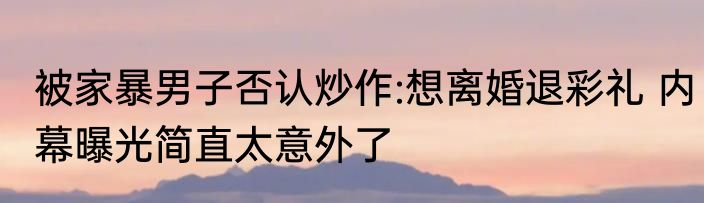 被家暴男子否认炒作:想离婚退彩礼 内幕曝光简直太意外了