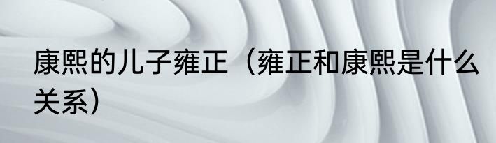 康熙的儿子雍正（雍正和康熙是什么关系）
