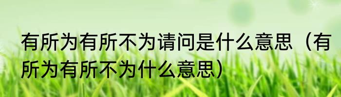 有所为有所不为请问是什么意思（有所为有所不为什么意思）