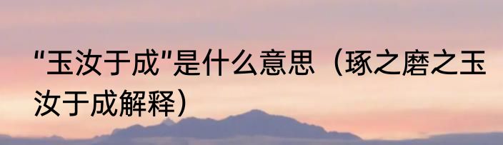 “玉汝于成”是什么意思（琢之磨之玉汝于成解释）
