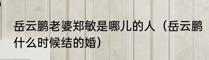 岳云鹏老婆郑敏是哪儿的人（岳云鹏什么时候结的婚）