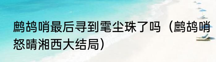 鹧鸪哨最后寻到雮尘珠了吗（鹧鸪哨怒晴湘西大结局）