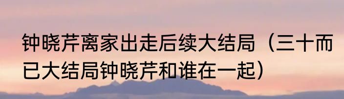 钟晓芹离家出走后续大结局（三十而已大结局钟晓芹和谁在一起）