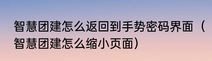 智慧团建怎么返回到手势密码界面（智慧团建怎么缩小页面）