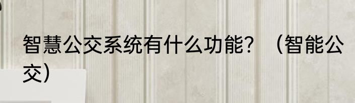 智慧公交系统有什么功能？（智能公交）
