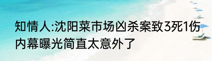 知情人:沈阳菜市场凶杀案致3死1伤 内幕曝光简直太意外了