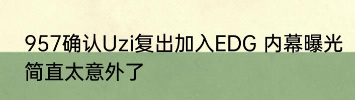 957确认Uzi复出加入EDG 内幕曝光简直太意外了