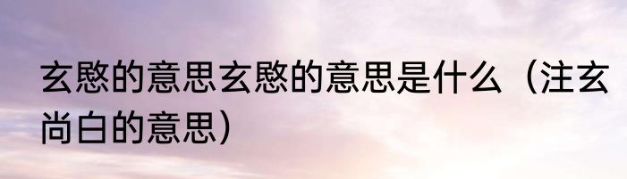 玄愍的意思玄愍的意思是什么（注玄尚白的意思）