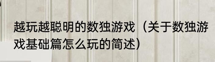越玩越聪明的数独游戏（关于数独游戏基础篇怎么玩的简述）
