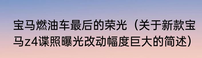 宝马燃油车最后的荣光（关于新款宝马z4谍照曝光改动幅度巨大的简述）