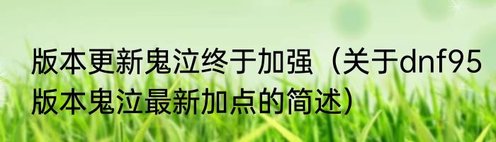 版本更新鬼泣终于加强（关于dnf95版本鬼泣最新加点的简述）