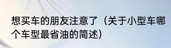 想买车的朋友注意了（关于小型车哪个车型最省油的简述）