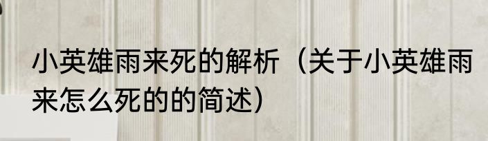 小英雄雨来死的解析（关于小英雄雨来怎么死的的简述）