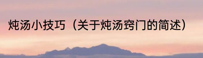 炖汤小技巧（关于炖汤窍门的简述）