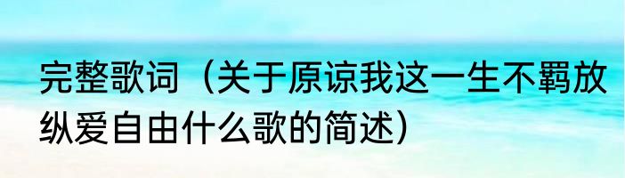 完整歌词（关于原谅我这一生不羁放纵爱自由什么歌的简述）