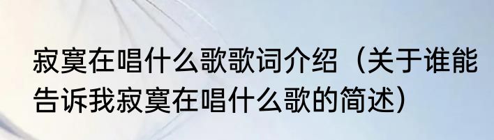 寂寞在唱什么歌歌词介绍（关于谁能告诉我寂寞在唱什么歌的简述）