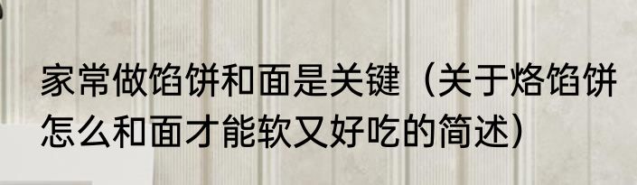 家常做馅饼和面是关键（关于烙馅饼怎么和面才能软又好吃的简述）