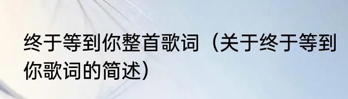 终于等到你整首歌词（关于终于等到你歌词的简述）
