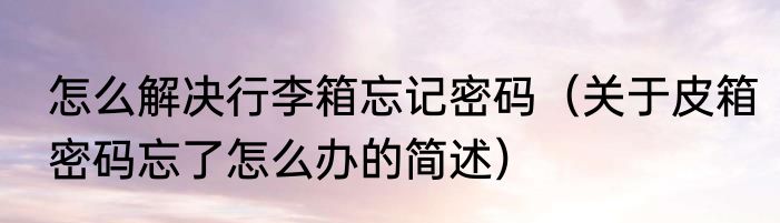 怎么解决行李箱忘记密码（关于皮箱密码忘了怎么办的简述）