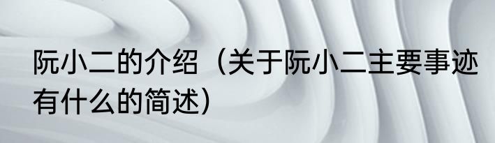 阮小二的介绍（关于阮小二主要事迹有什么的简述）