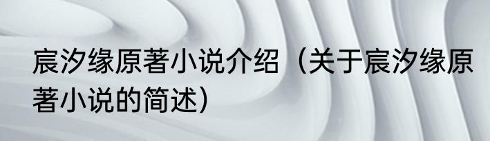 宸汐缘原著小说介绍（关于宸汐缘原著小说的简述）