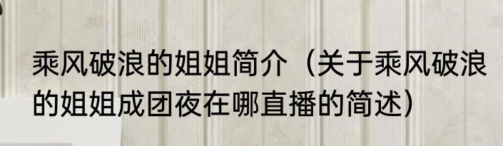 乘风破浪的姐姐简介（关于乘风破浪的姐姐成团夜在哪直播的简述）