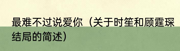 最难不过说爱你（关于时笙和顾霆琛结局的简述）