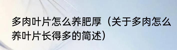 多肉叶片怎么养肥厚（关于多肉怎么养叶片长得多的简述）