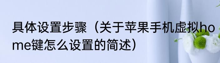 具体设置步骤（关于苹果手机虚拟home键怎么设置的简述）