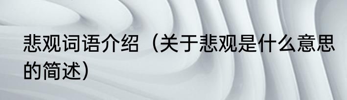 悲观词语介绍（关于悲观是什么意思的简述）