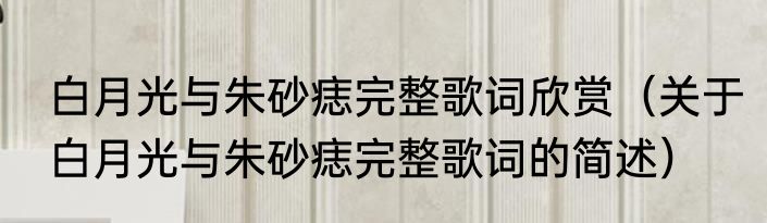 白月光与朱砂痣完整歌词欣赏（关于白月光与朱砂痣完整歌词的简述）