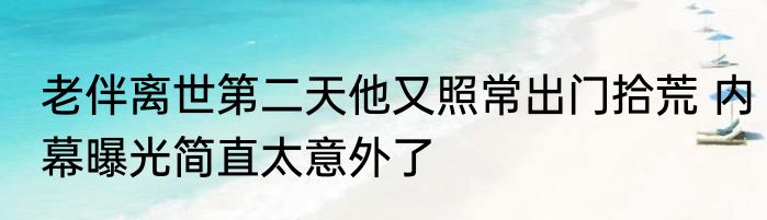 老伴离世第二天他又照常出门拾荒 内幕曝光简直太意外了