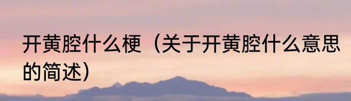 开黄腔什么梗（关于开黄腔什么意思的简述）