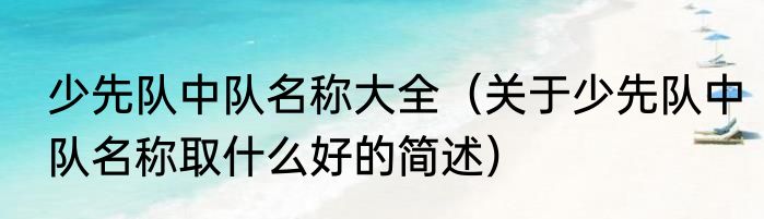 少先队中队名称大全（关于少先队中队名称取什么好的简述）