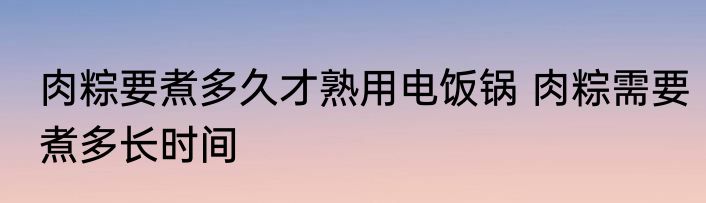 肉粽要煮多久才熟用电饭锅 肉粽需要煮多长时间