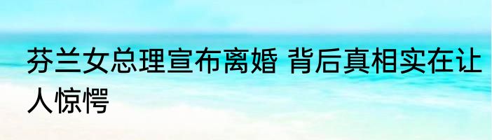 芬兰女总理宣布离婚 背后真相实在让人惊愕
