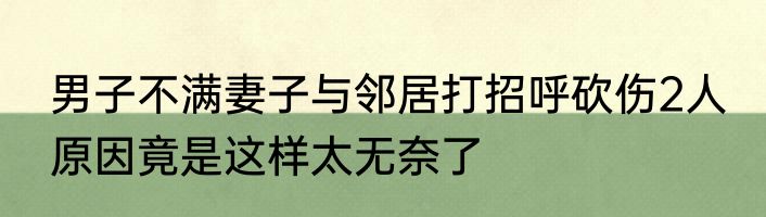 男子不满妻子与邻居打招呼砍伤2人 原因竟是这样太无奈了
