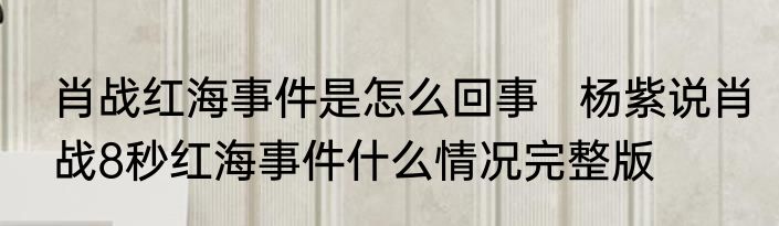 肖战红海事件是怎么回事   杨紫说肖战8秒红海事件什么情况完整版
