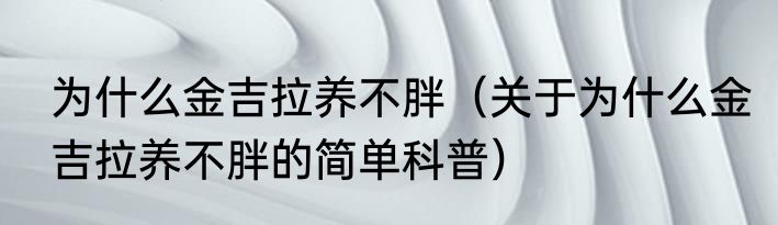 为什么金吉拉养不胖（关于为什么金吉拉养不胖的简单科普）