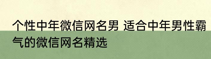 个性中年微信网名男 适合中年男性霸气的微信网名精选
