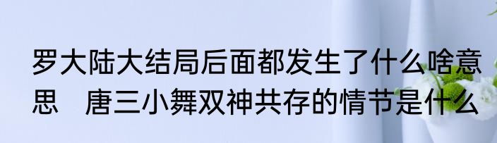 罗大陆大结局后面都发生了什么啥意思   唐三小舞双神共存的情节是什么