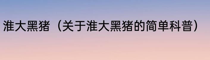 淮大黑猪（关于淮大黑猪的简单科普）