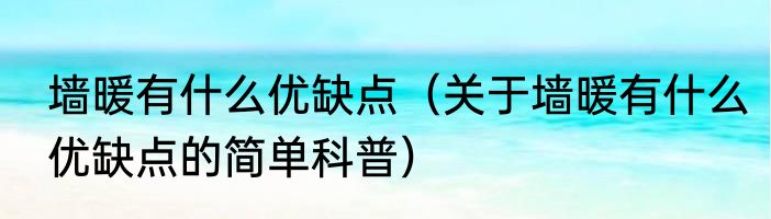 墙暖有什么优缺点（关于墙暖有什么优缺点的简单科普）
