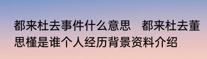都来杜去事件什么意思   都来杜去董思槿是谁个人经历背景资料介绍