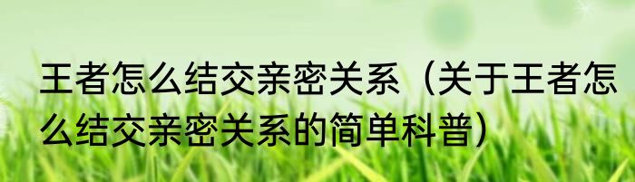 王者怎么结交亲密关系（关于王者怎么结交亲密关系的简单科普）