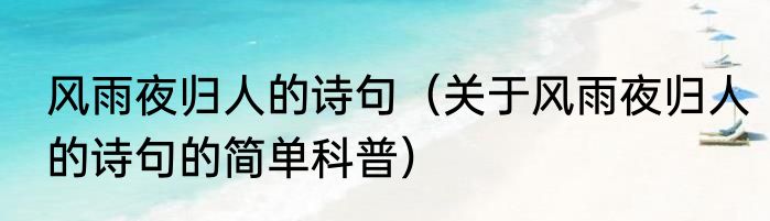 风雨夜归人的诗句（关于风雨夜归人的诗句的简单科普）