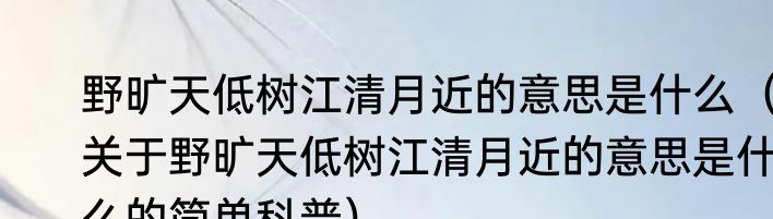 野旷天低树江清月近的意思是什么（关于野旷天低树江清月近的意思是什么的简单科普）