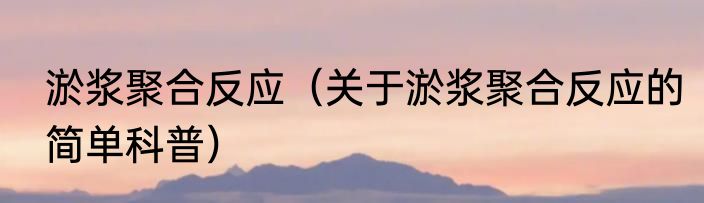 淤浆聚合反应（关于淤浆聚合反应的简单科普）